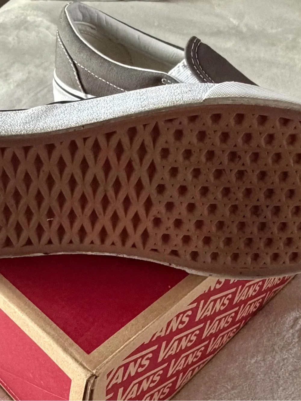 Vans Slip-On Canvas Loafers in gray and white